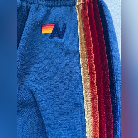 Aviator Nation Double-sided Velvet 5 Stripe Sweatpants - Ocean Blue - Picture 4 of 14